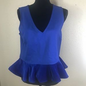 NWT J.Crew cobalt blue velvet trim peplum top med